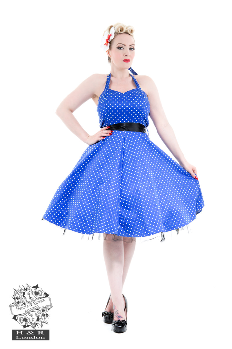 Blue White Small Polka Dot Swing Dress Hearts Roses Australia