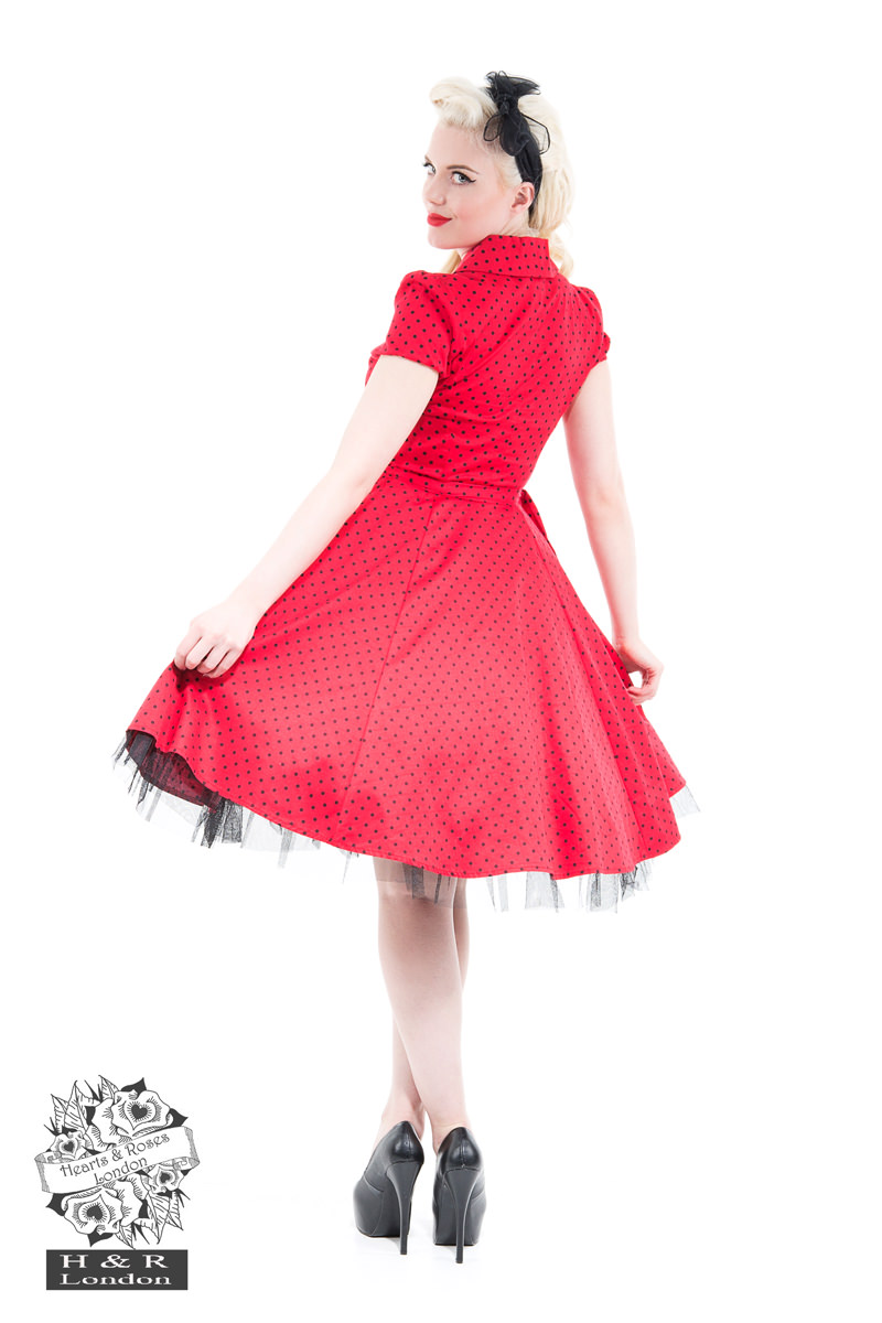 Red Black Small Polka Dot Tea Dress