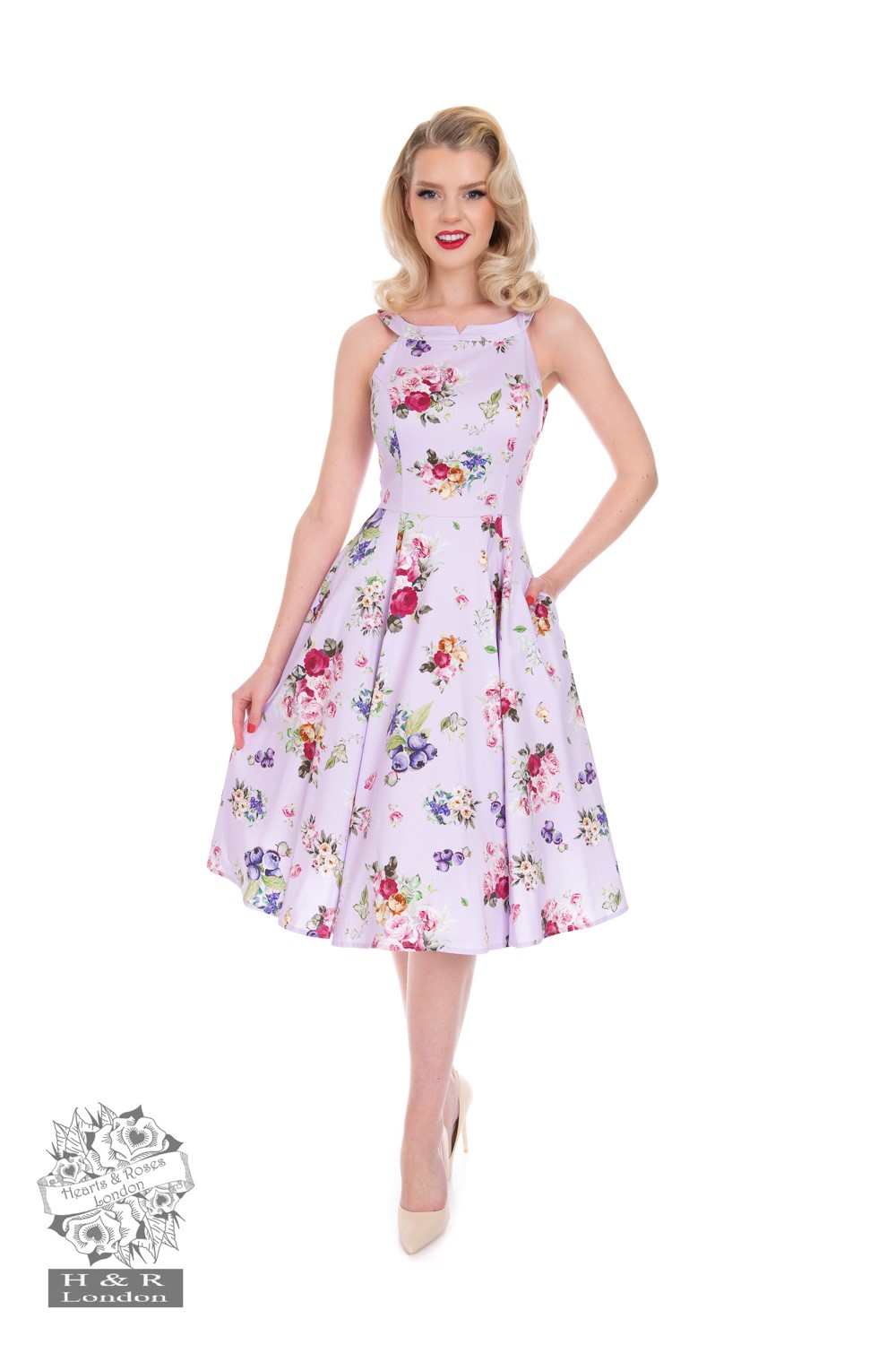 Alice Floral Swing Dress in OFF/White - Hearts & Roses London